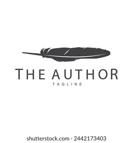 Feather Silhouette Logo, Author Design Luxury Simple Elegant Vector Illustration Template