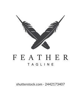 Feather Silhouette Logo, Author Design Luxury Simple Elegant Vector Illustration Template