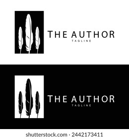 Feather Silhouette Logo, Author Design Luxury Simple Elegant Vector Illustration Template