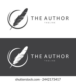 Feather Silhouette Logo, Author Design Luxury Simple Elegant Vector Illustration Template