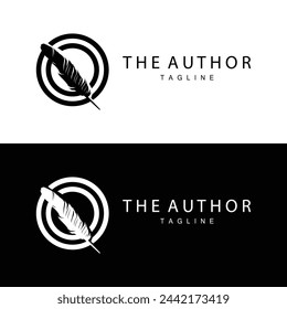 Feather Silhouette Logo, Author Design Luxury Simple Elegant Vector Illustration Template