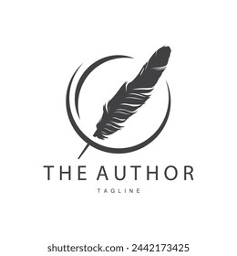 Feather Silhouette Logo, Author Design Luxury Simple Elegant Vector Illustration Template