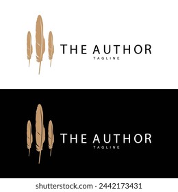 Feather Silhouette Logo, Author Design Luxury Simple Elegant Vector Illustration Template