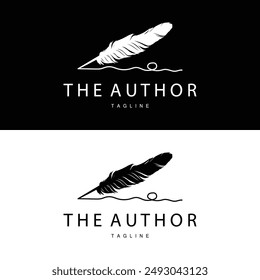 Feather Silhouette Logo, Author Design Luxury Simple Elegant Vector Illustration Template