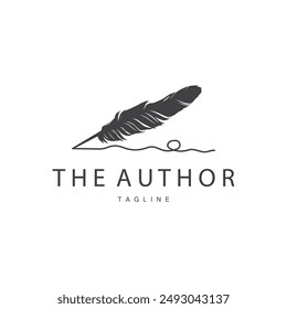 Feather Silhouette Logo, Author Design Luxury Simple Elegant Vector Illustration Template