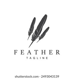 Feather Silhouette Logo, Author Design Luxury Simple Elegant Vector Illustration Template