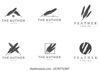 Feather Silhouette Logo, Author Design Luxury Simple Elegant Vector Illustration Template