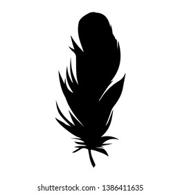 Feather silhouette. Plume vector isolated. Plumage on white background. For logo, icon, sign, emblem, fabric and clothes design, wallpaper, scrapbooking, stamp, cliche, bed linen, wrapping paper.