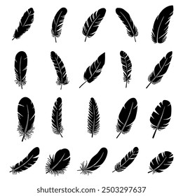 Feather Silhouette Set, Ideal for Nature and Decorative Themes - Flat Vector Illustration