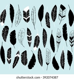  Feather Silhouettes set.Ethnic Feathers.Black Feather.
