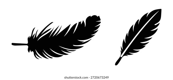 Siluetas de plumas. Ilustración vectorial aislada sobre fondo transparente.