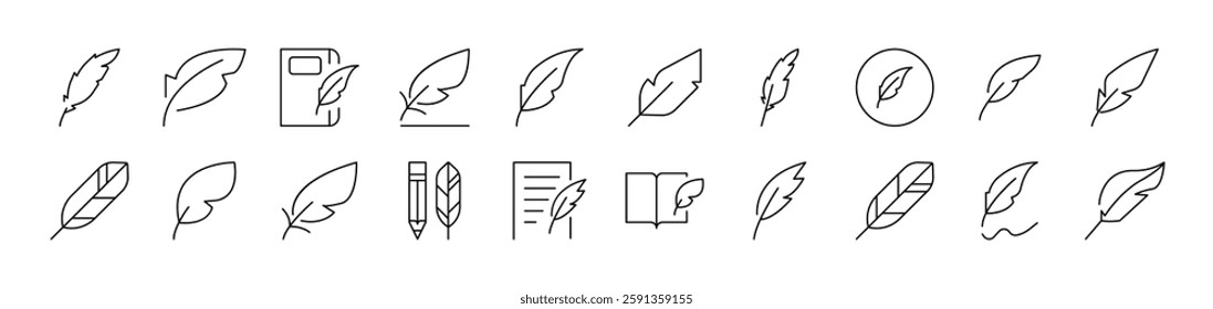 Feather Simple Isolated Line Icons Collection. Editable Stroke. Suitable for Web Sites, Books, Cards, Apps 