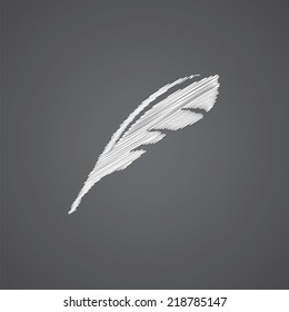 feather sketch logo doodle icon isolated on dark background 