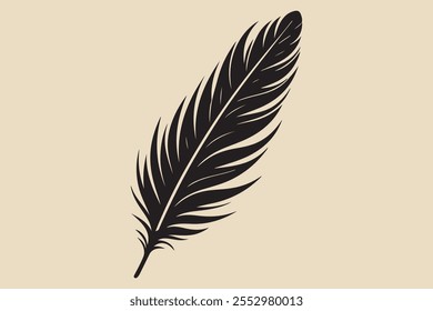 A feather with smooth and sharp edges  fully black in color.