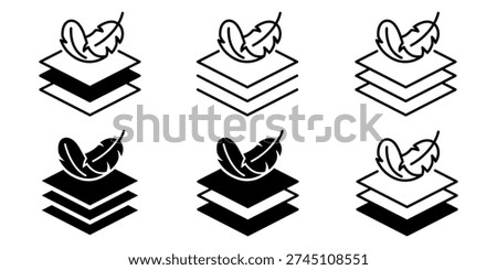 Feather soft icon set. Layer 1, 2, 3, 4, 5, 6, 7, 8, 9, 10. Logo layers, levels, tiers, sheets icons. Fabric floor layers symbol softness material stack vector. Surface levels technology for business.