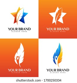 feather star logo. feather life or people logo design vector template
