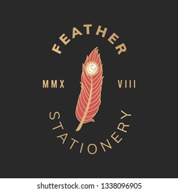 Feather stationery vintage logo vector