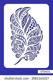 Federschablone. Dekoratives stilisiertes Blatt, quill. Wandschmuck, schöne Volksmotive, ethnische Muster. Vorlage für Plotter Laserschneiden von Papier, Metal Gravur, Holzschnitzerei, cnc.