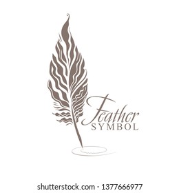 Feather Symbol. Vector pattern of silhouette of a bird feather sharpened for writing.