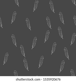 Feather texture hand drawn seamless pattern. Falling feather print.