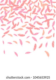 Feather tribal pattern vector. Gentle minimalist background with plumelet. Editable backdrop with flying feather elements. Cute vector design, card template.