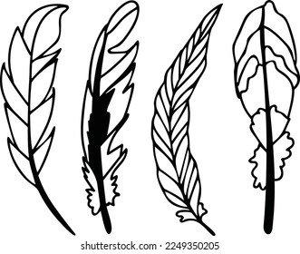 Feather Vector Clip Art, Black and White