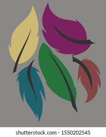 Feather vector fluffy feathering quil and colorful feathery birds plume illustration. set of color feather-pen decor