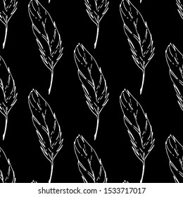 Feather vector hand drawn seamless pattern. Natural print texture.