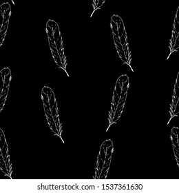 Feather vector hand drawn seamless pattern. Natural print texture.