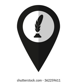 Feather - vector icon;  black map pointer