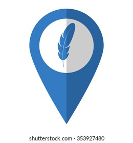 Feather - vector icon; blue map  pointer