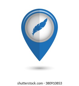 Feather - vector icon;  blue map pointer