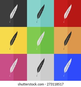 Feather vector icon - colored set. Flat design
