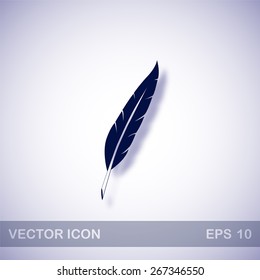 Feather vector icon - dark blue illustration with blue shadow