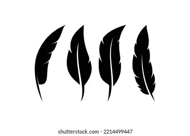 Feather vector icon logo collection. Silhouette feather pen symbol.