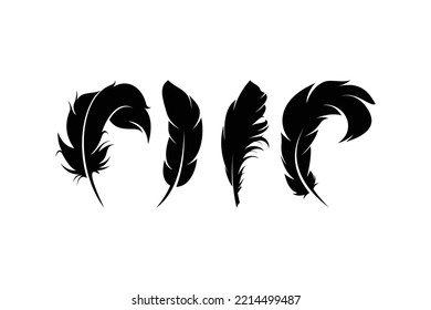 Colección del logotipo del icono del vector de plumas. Símbolo de pluma de pluma de plumas de silueta.