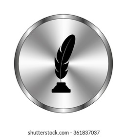 Feather - vector icon;  metal button