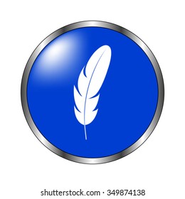 Feather - vector icon on the blue button