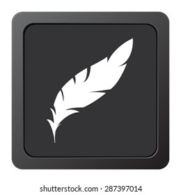 Feather  - vector icon, on a grey button