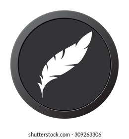 Feather  - vector icon, on a grey button