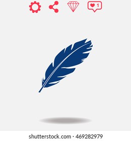 Feather vector icon on grey background.
