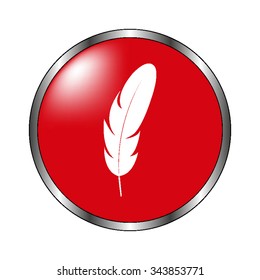 Feather - vector icon on the  red button