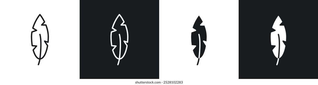 Feather vector icon set in black and white