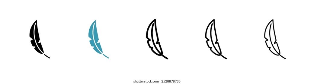 Feather vector icon set in black and blue colors.