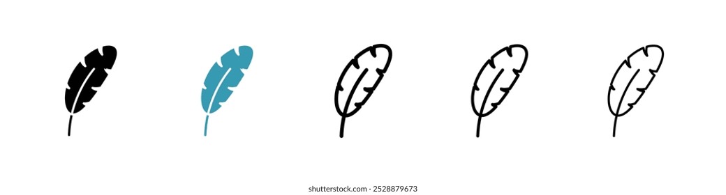 Feather vector icon set in black and blue colors.