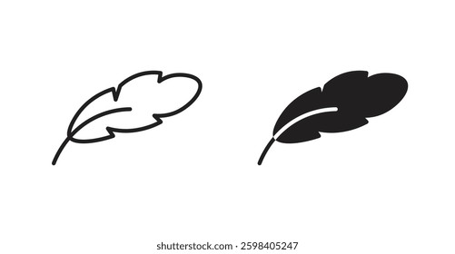 Feather vector icon set in black color.