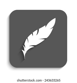 Feather - vector icon with shadow on a grey button