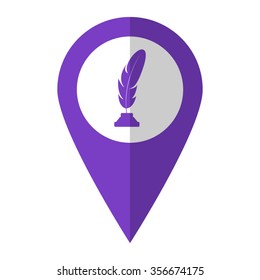 Feather - vector icon;  violet map pointer