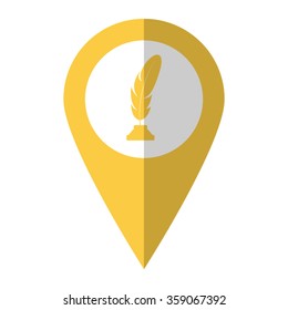 Feather - vector icon;  yellow map pointer