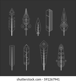 Feather vector icons. Simple illustration set of 9 Feather elements, editable icons, can be used in logo and web design